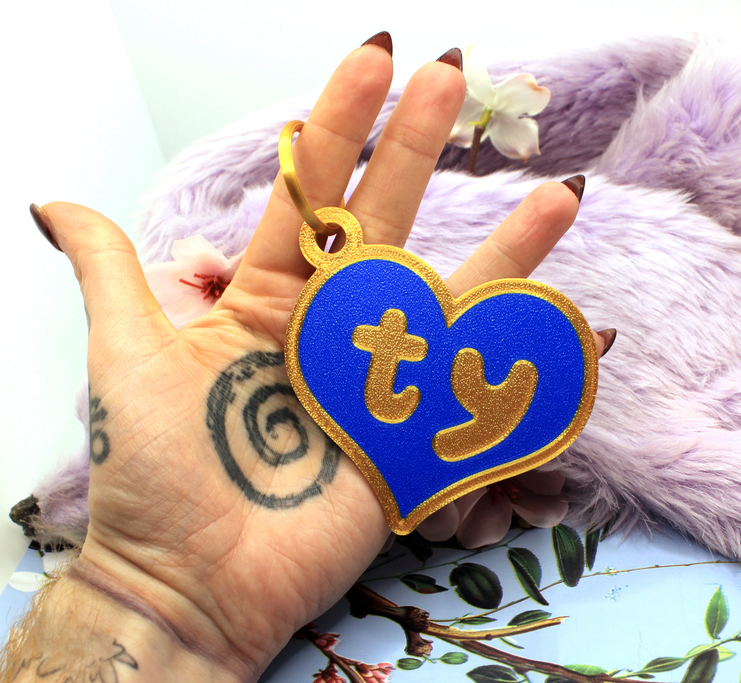 Blue and Gold Plush Teddy Bear Style Fursuit Ear Tags (2 Sizes)