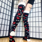 Red Paw Print Black and White Bone Thigh High Socks (Size 3-12 UK)