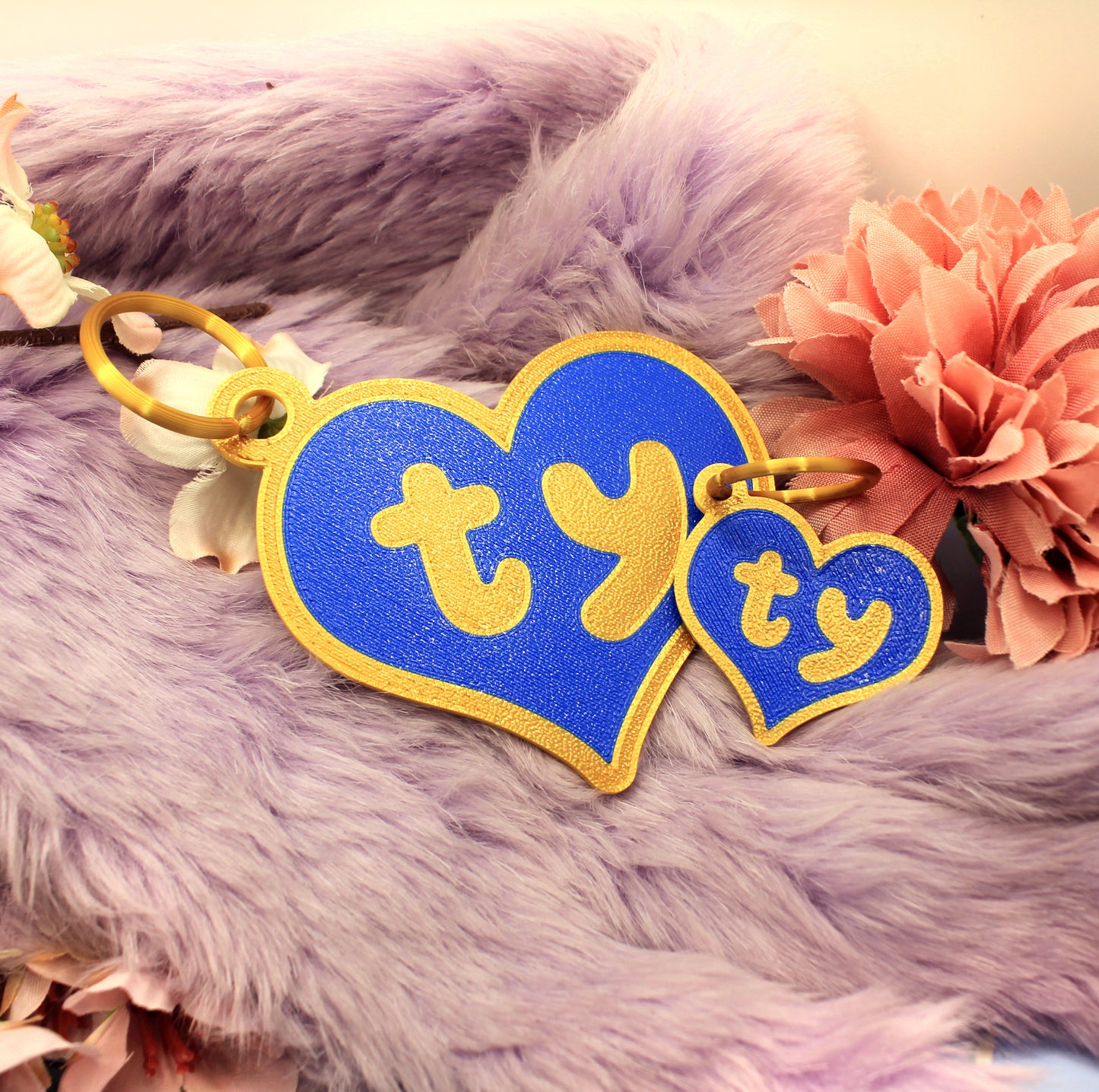 Blue and Gold Plush Teddy Bear Style Fursuit Ear Tags (2 Sizes)