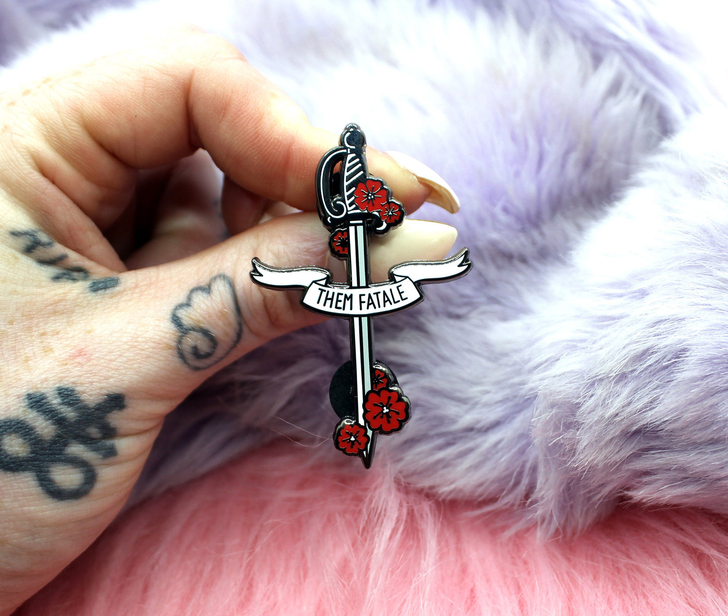 Goth Them Fatale Rapier Sword Enamel Pin (A Grade, Hard, Black Nickel)