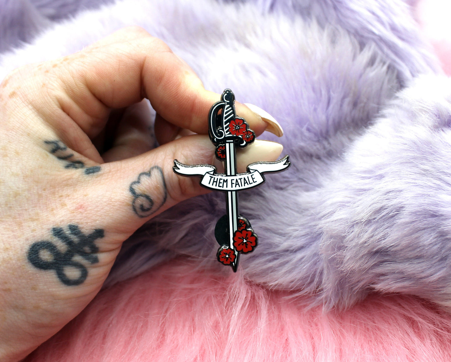 Goth Them Fatale Rapier Sword Enamel Pin (A Grade, Hard, Black Nickel)