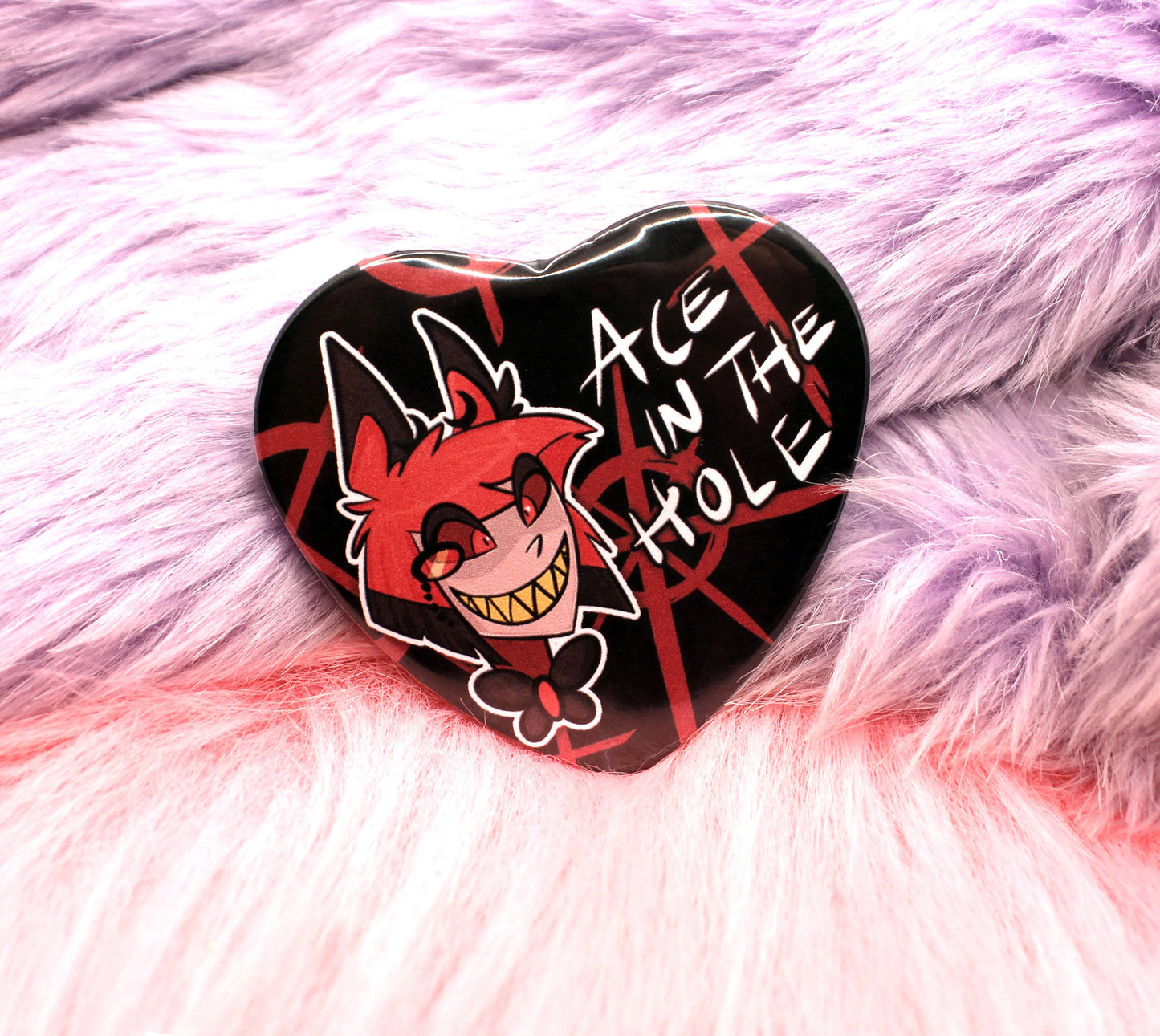 Alastor Hazbin Hotel Ace in the Hole Heart Badge (55mm)