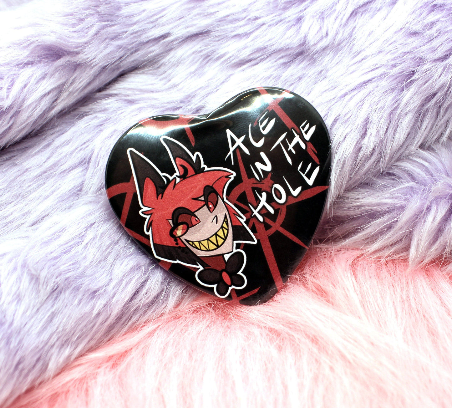 Alastor Hazbin Hotel Ace in the Hole Heart Badge (55mm)