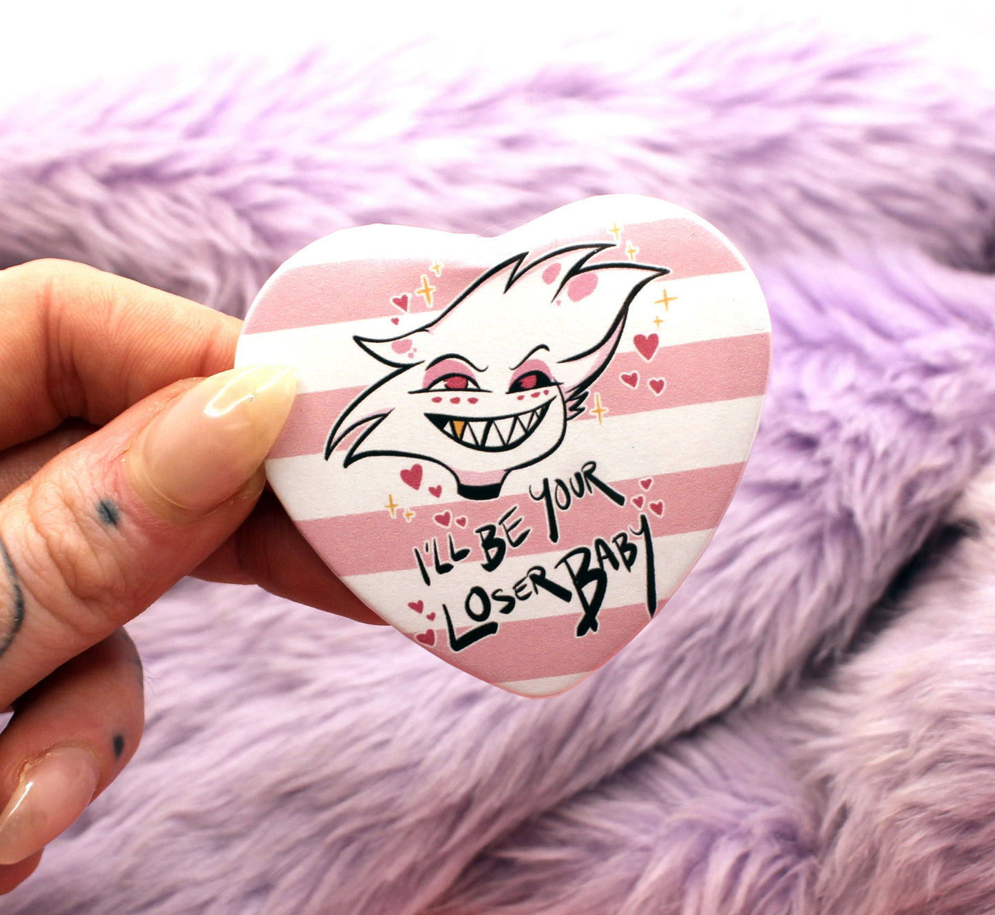 Angeldust Hazbin Hotel I'll Be Your Loser Baby Heart Badge (55mm)