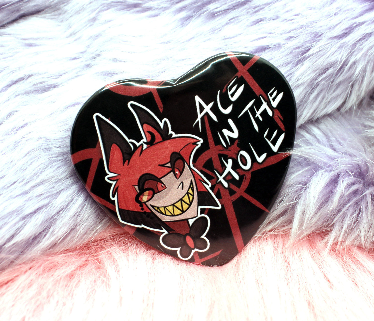 Alastor Hazbin Hotel Ace in the Hole Heart Badge (55mm)