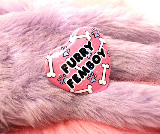 Furry Femboy Heart Badge (55mm)