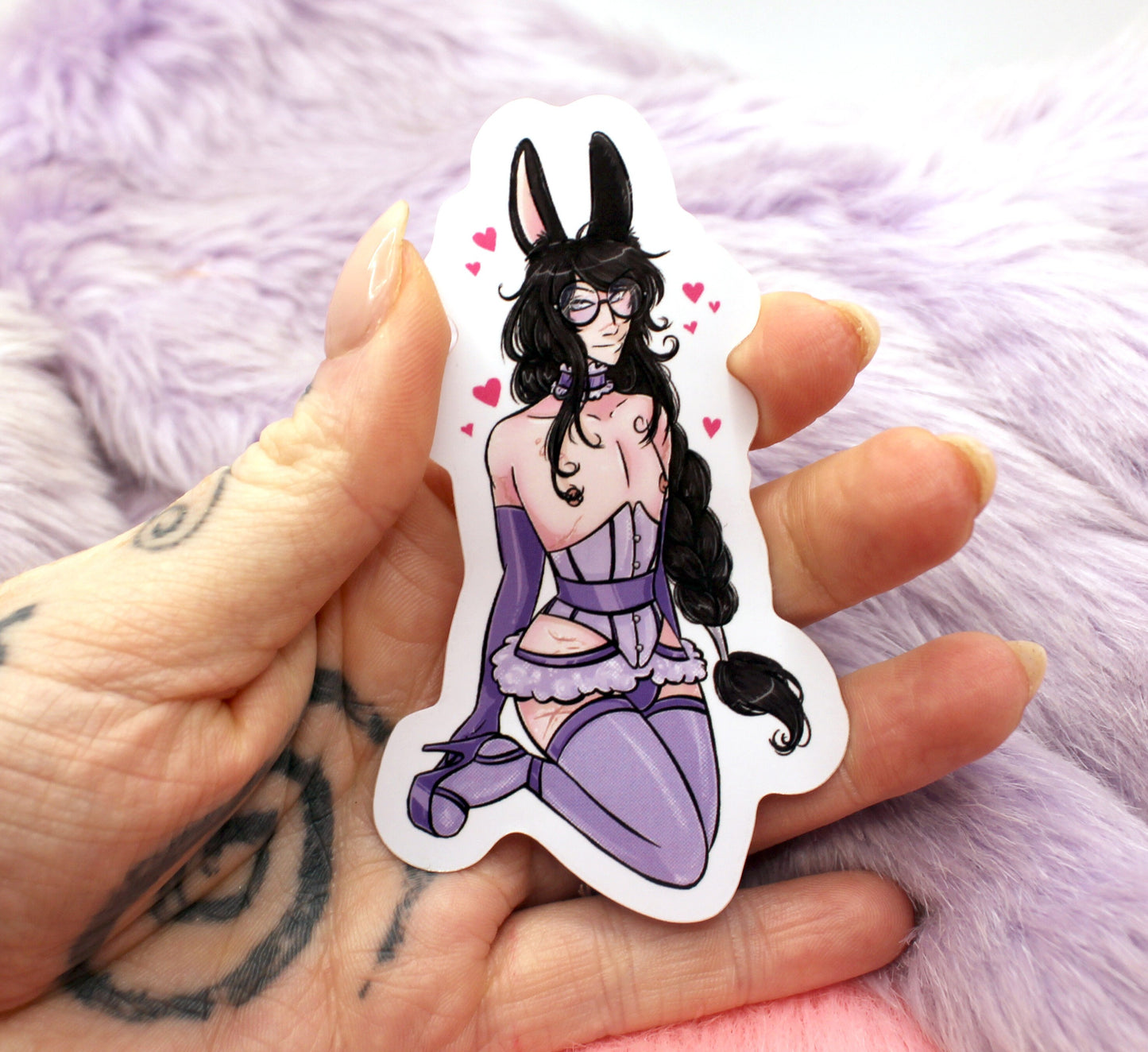 Ginzin Bunny Femboy Pin Up Sticker (8cm) - The Nightingale Dragon Series