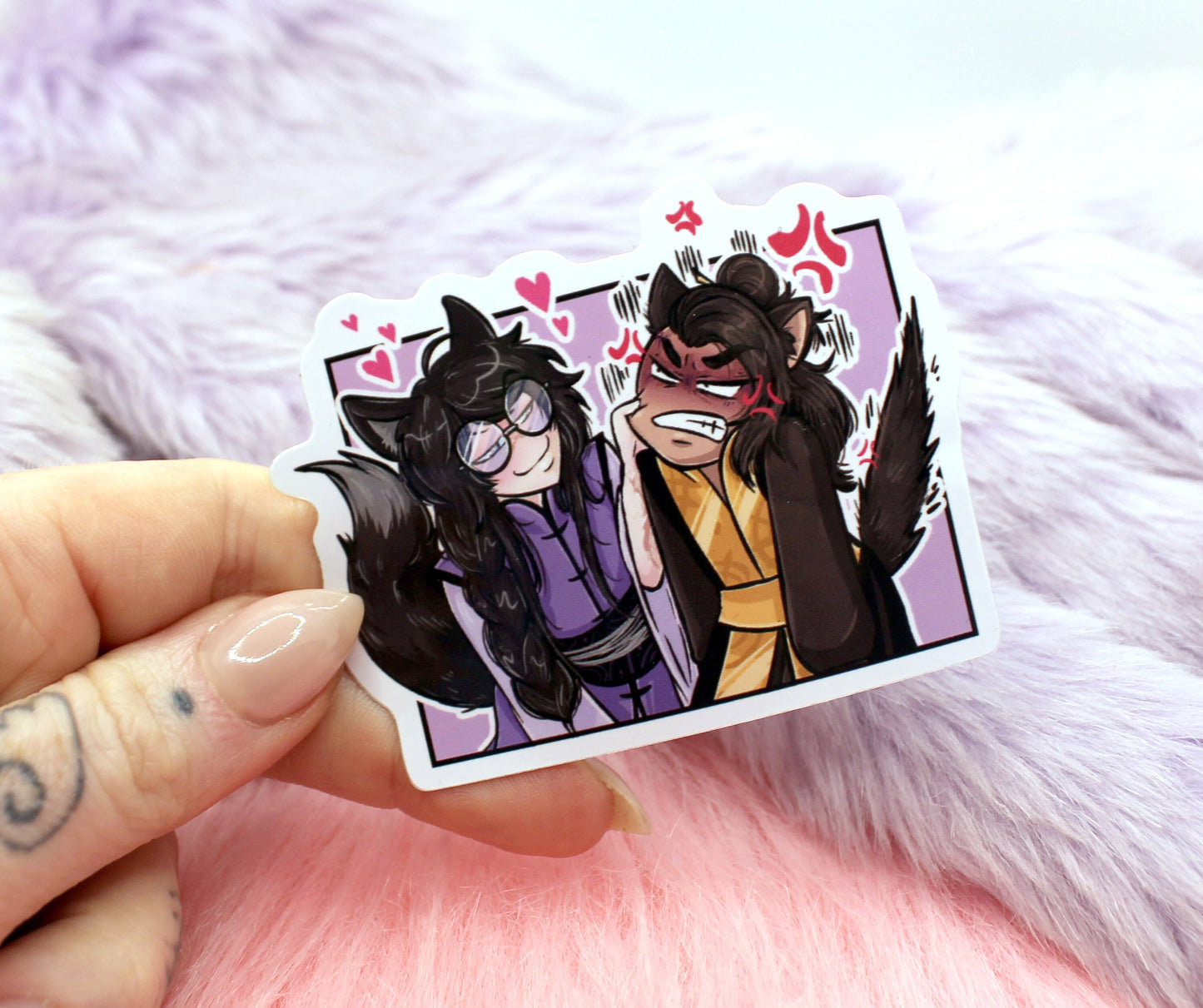 Smiling Fox Ginzin and Angry Cat Tomar Sticker (6cm) - The Nightingale Dragon Series