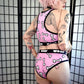 Pink Puppy Dog Bones Crop Top & Briefs Lingerie Set (Sizes: S-XXL)