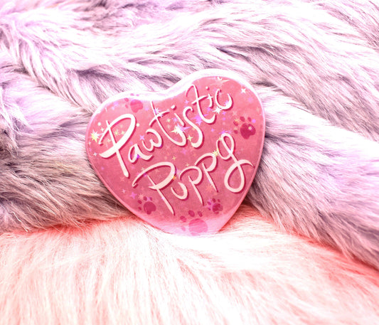 Pink Pawtistic Puppy Heart Badge (55mm)