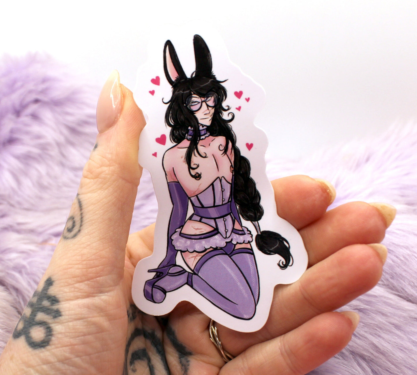 Ginzin Bunny Femboy Pin Up Sticker (8cm) - The Nightingale Dragon Series