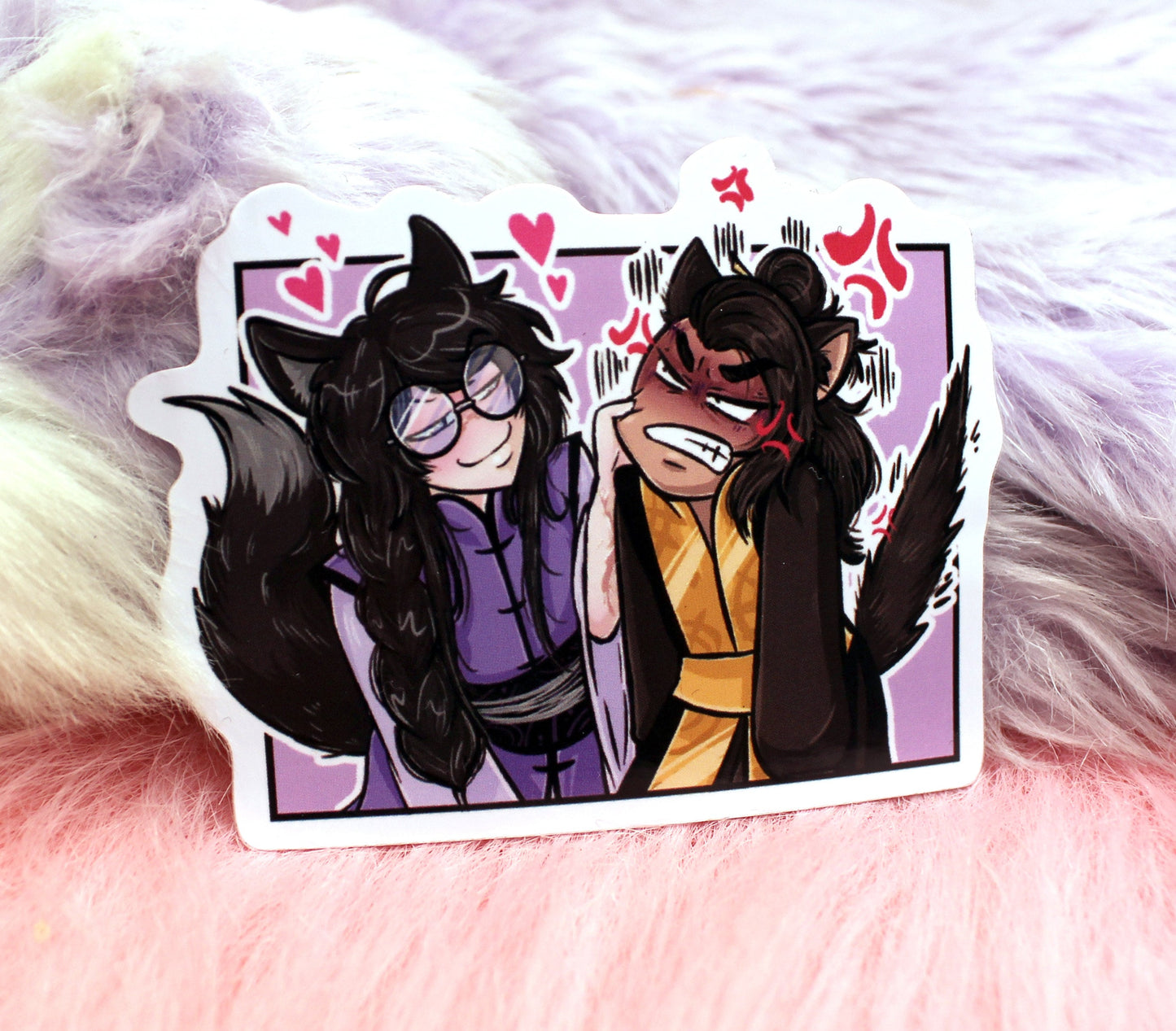 Smiling Fox Ginzin and Angry Cat Tomar Sticker (6cm) - The Nightingale Dragon Series