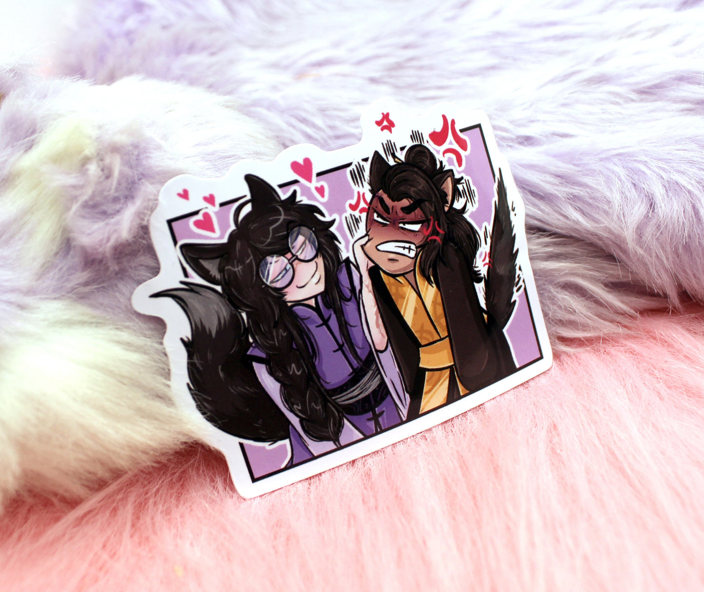 Smiling Fox Ginzin and Angry Cat Tomar Sticker (6cm) - The Nightingale Dragon Series