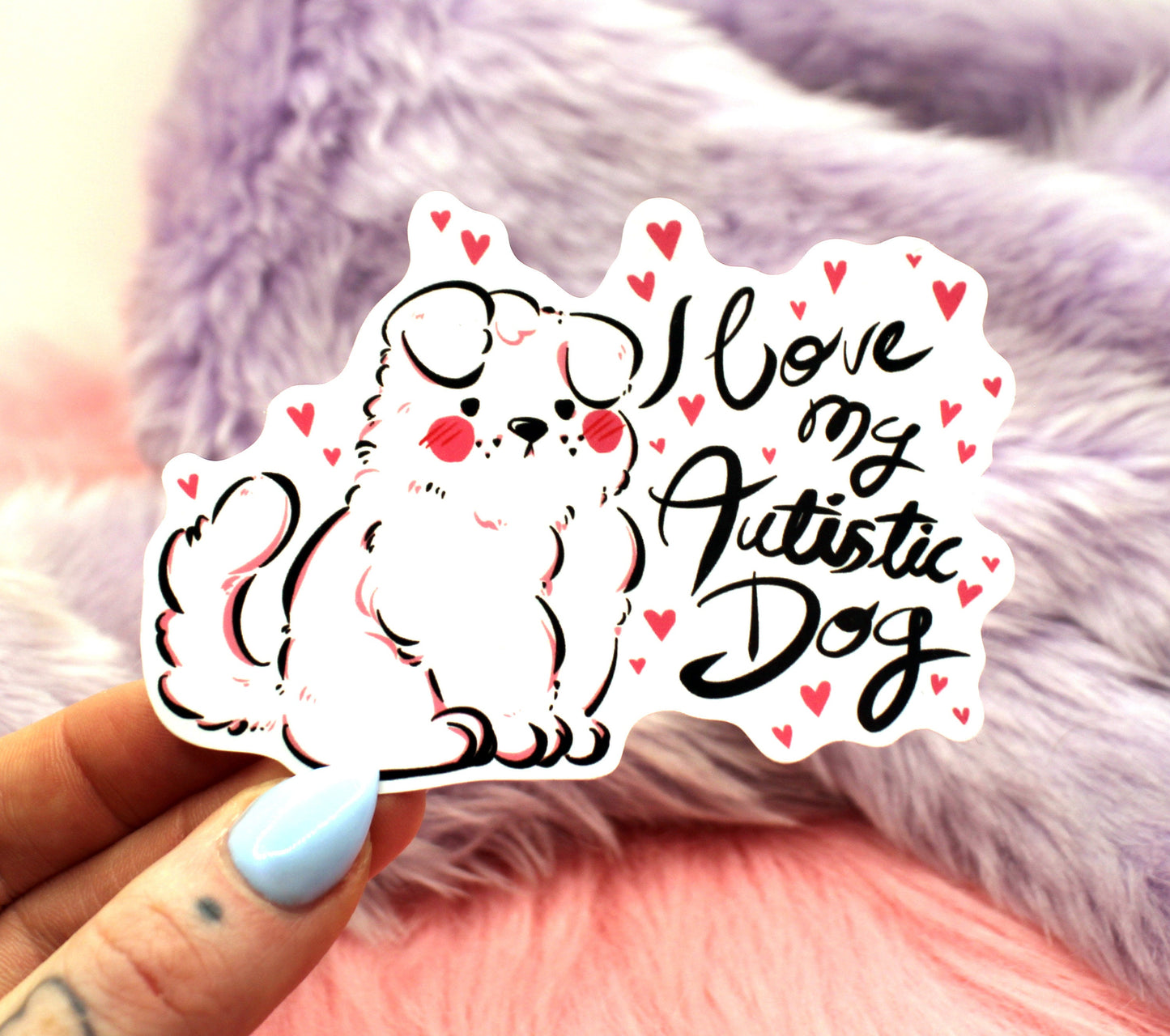 I Love My Autistic Dog 6cm Sticker