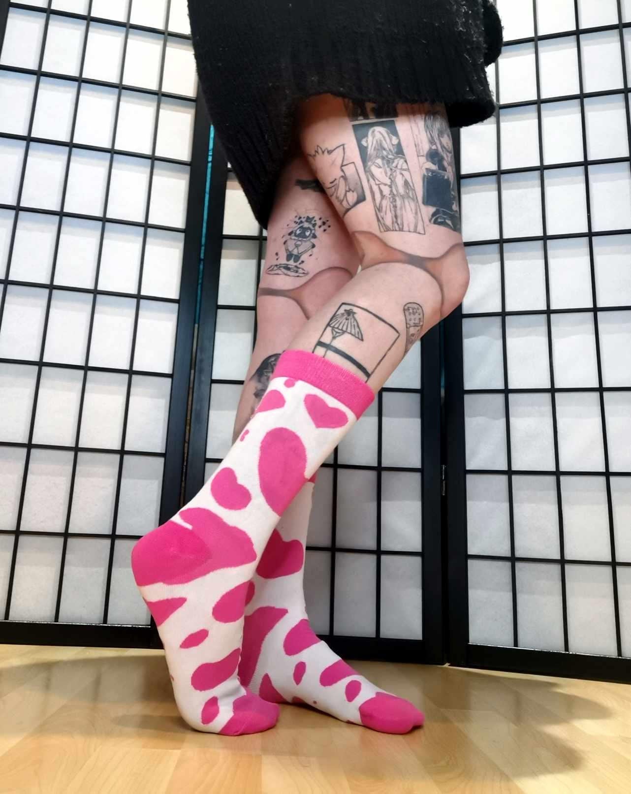 Hot Pink Cow Print Crew Socks (Size 3-10 UK)