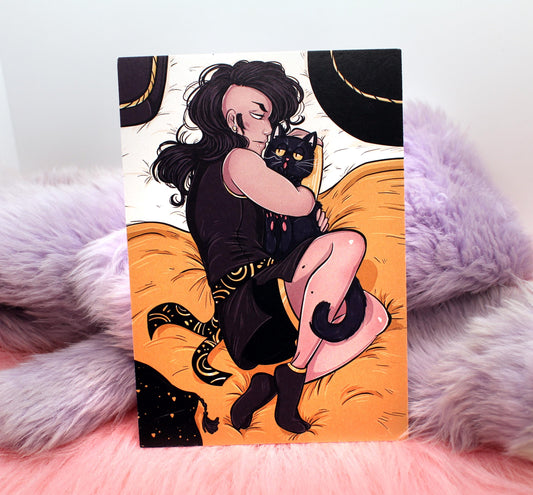 Tomar and Cat Bed Illustration A6 Print - The Nightingale Dragon Series