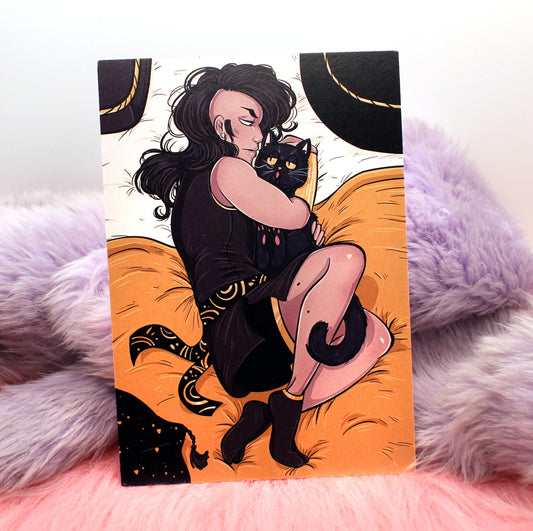 Tomar and Cat Bed Illustration A6 Print - The Nightingale Dragon Series