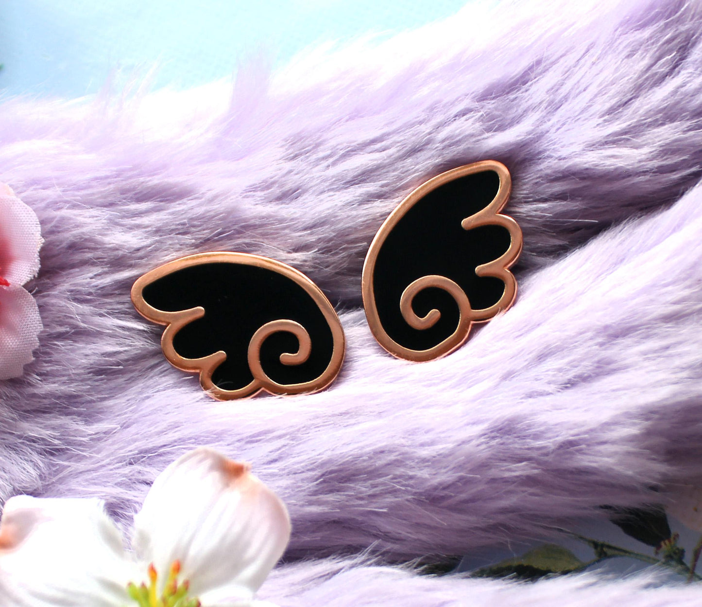 Black and Gold Kawaii Wings Enamel Pin Set (A Grade, Hard, Rose Gold)