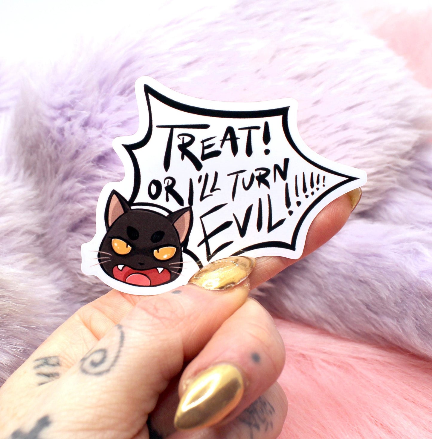 Treat Or I Turn Evil Cat Sticker (7cm)