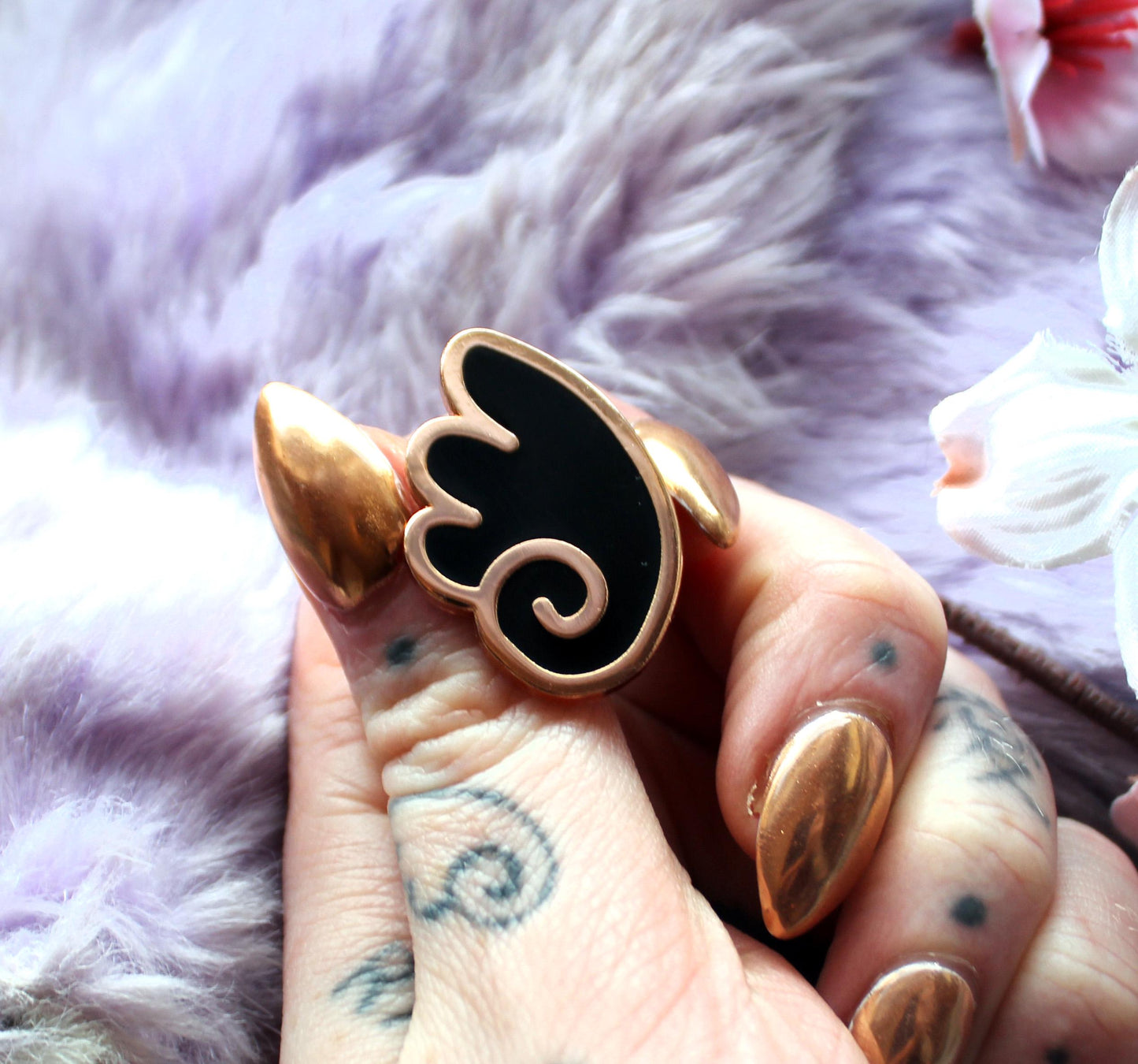 Black and Gold Kawaii Wings Enamel Pin Set (A Grade, Hard, Rose Gold)