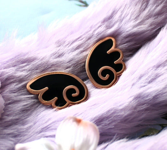 Black and Gold Kawaii Wings Enamel Pin Set (A Grade, Hard, Rose Gold)