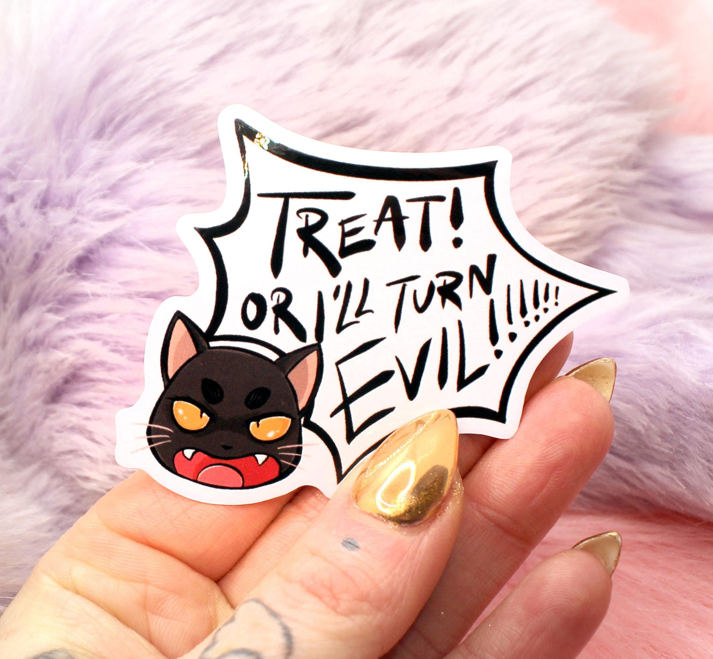 Treat Or I Turn Evil Cat Sticker (7cm)