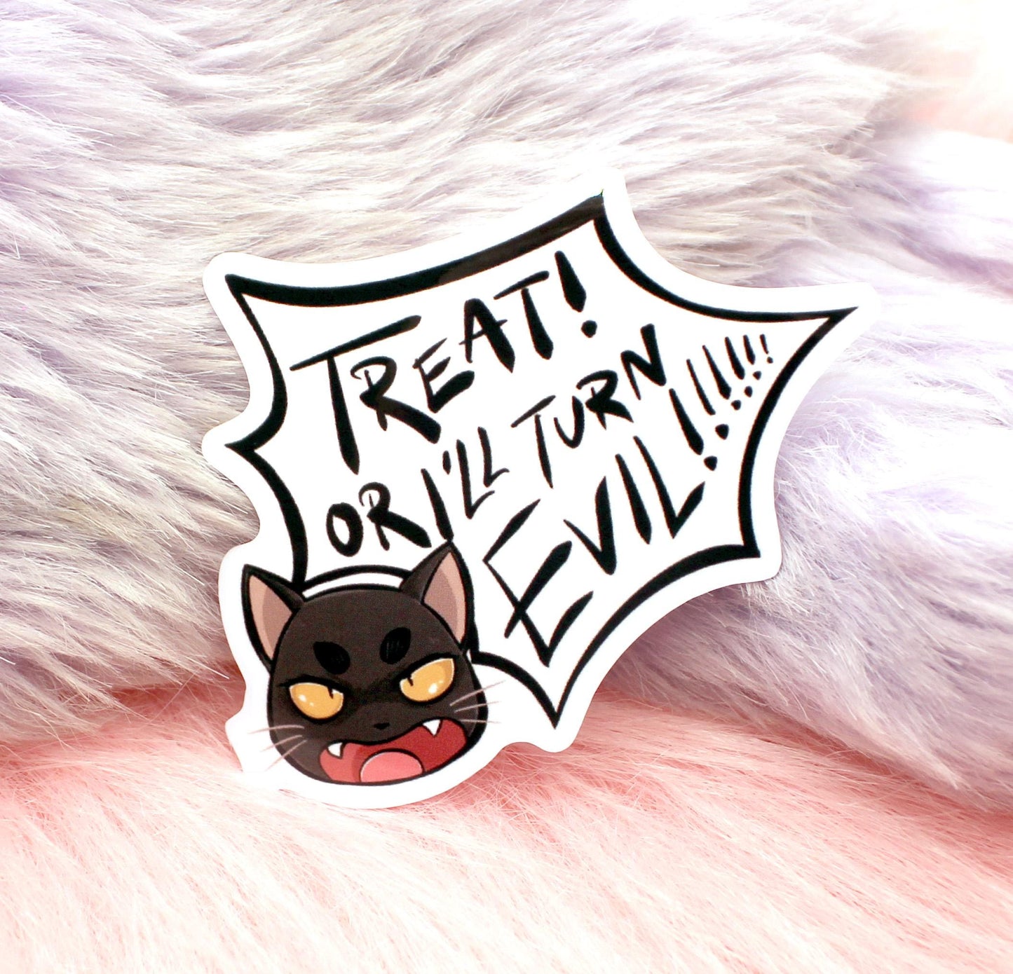 Treat Or I Turn Evil Cat Sticker (7cm)