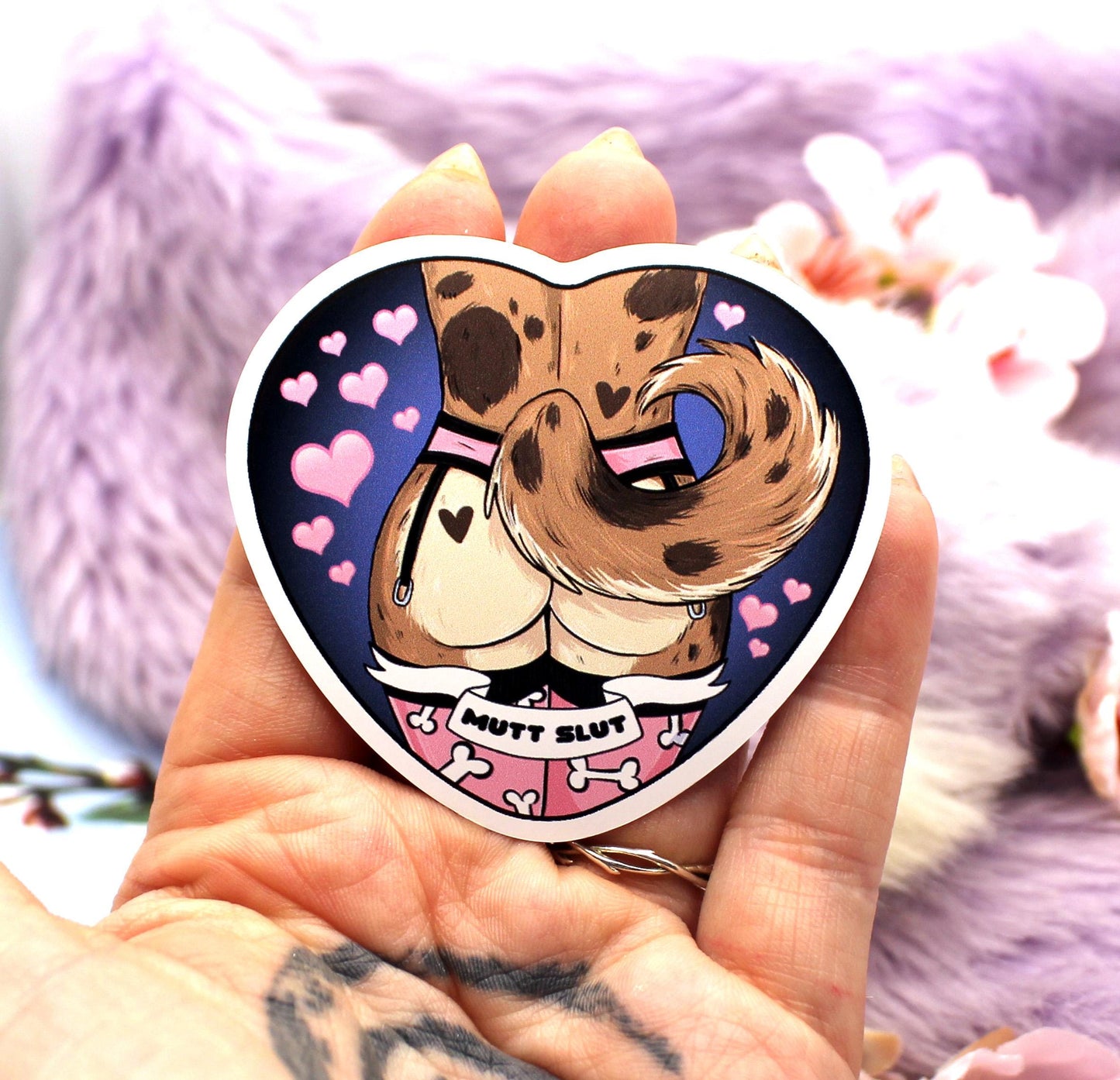 Mutt Slut Furry Heart Sticker (6cm)