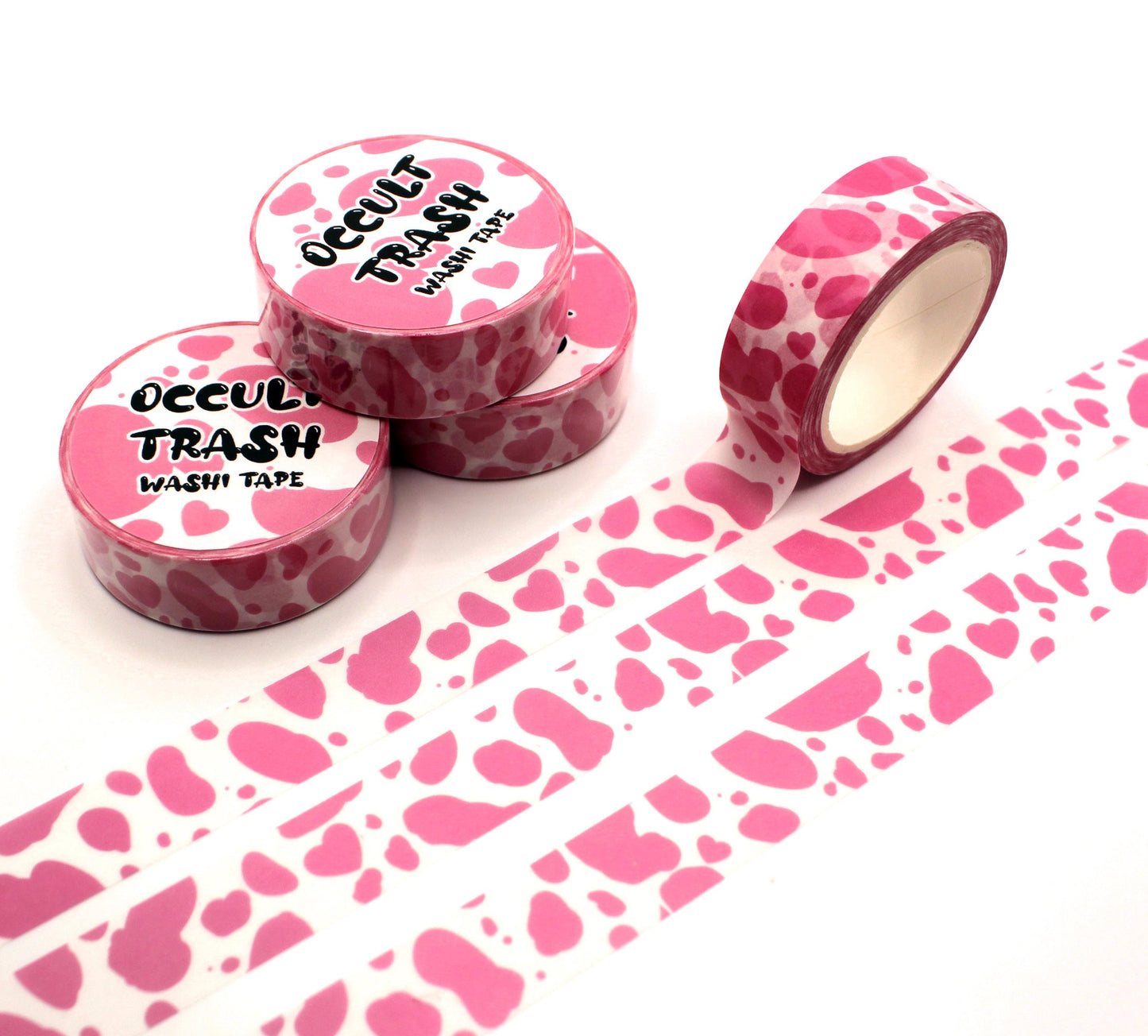 Pink Strawberry Milk Cow Print Washi Tape (1.5cm x 10m)