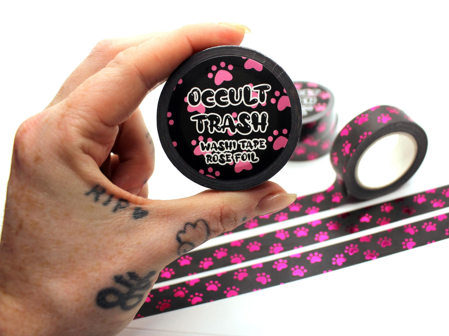 Pink Rose Foil Paw Print Washi Tape (1.5cm x 10m)