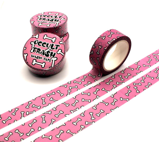 Pink and White Dog Bones Print Washi Tape (1.5cm x 10m)
