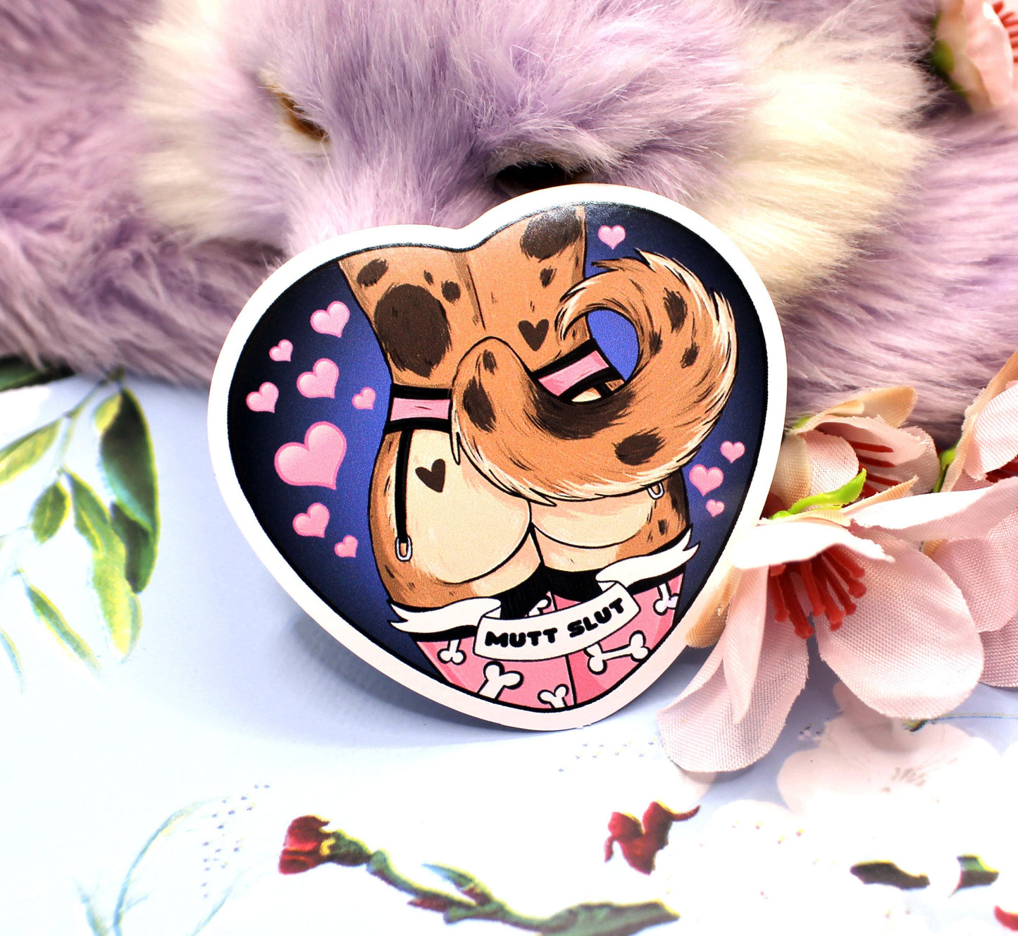 Mutt Slut Furry Heart Sticker (6cm)