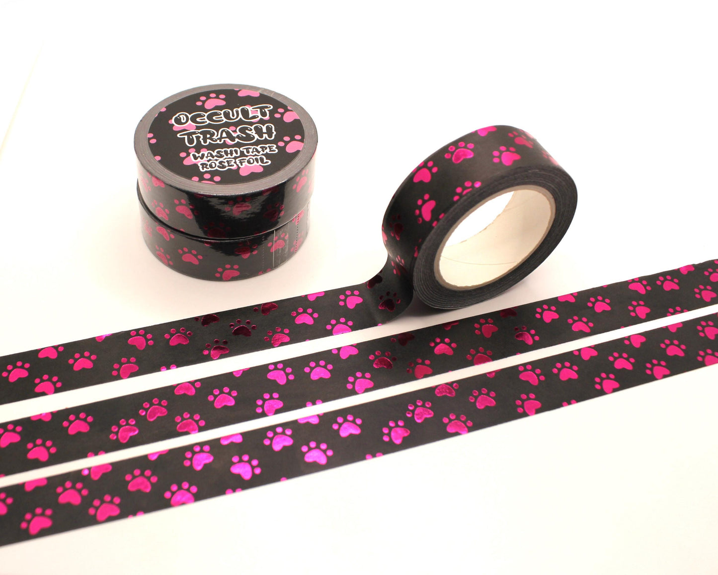Pink Rose Foil Paw Print Washi Tape (1.5cm x 10m)