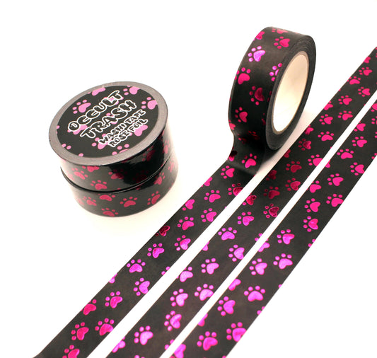 Pink Rose Foil Paw Print Washi Tape (1.5cm x 10m)