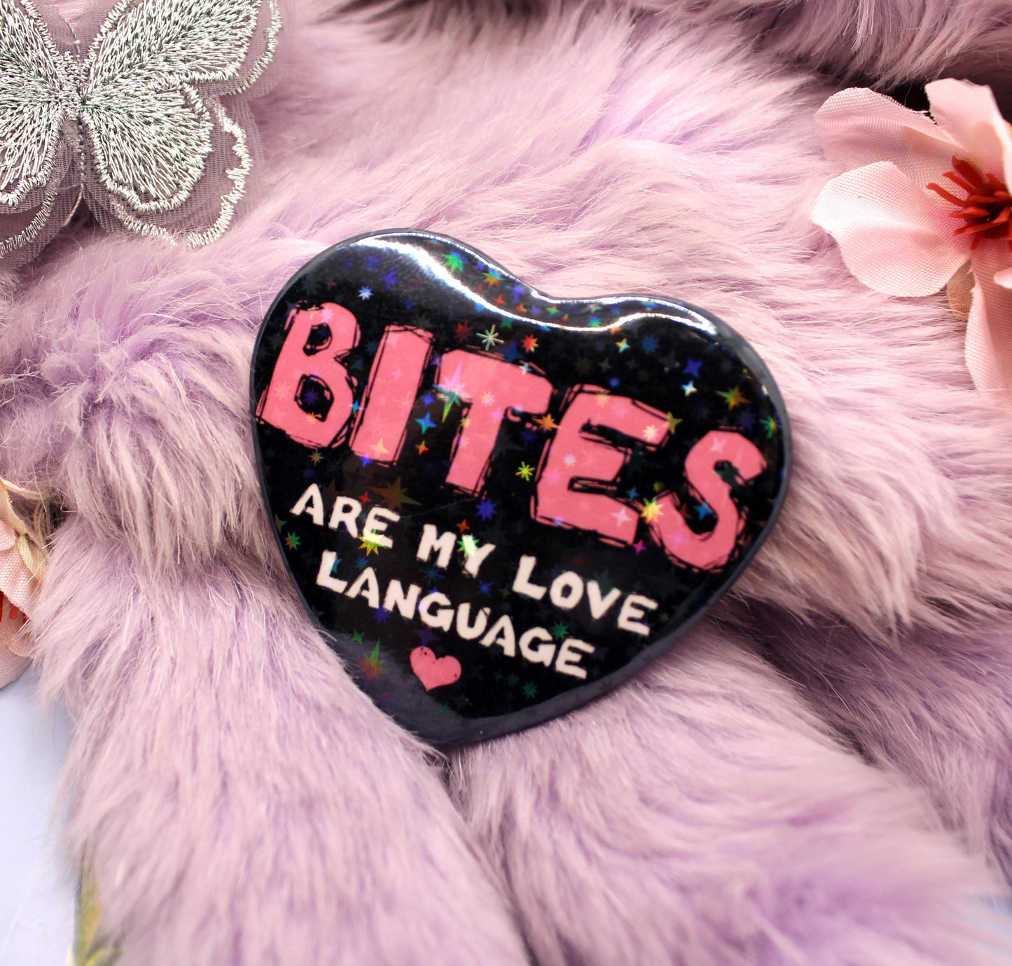 Bites Are My Love Language Heart Badge (55mm)