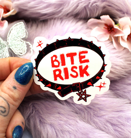 Bite Risk Black Red Collar Sticker (60mm)