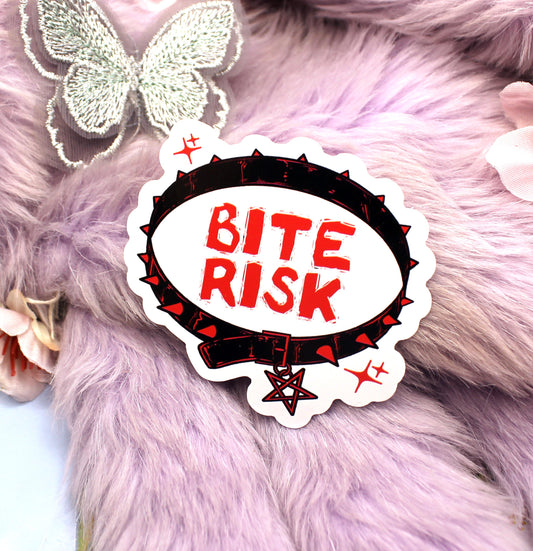 Bite Risk Black Red Collar Sticker (60mm)