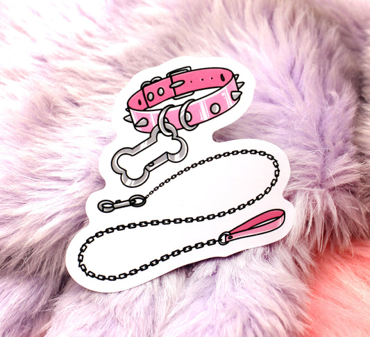 Pink Dog Collar and Lead Sticker (7cm)