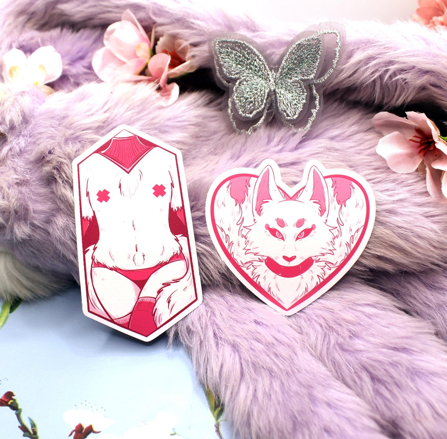 Pink Fox Spirit Kitsune Sticker (6cm)