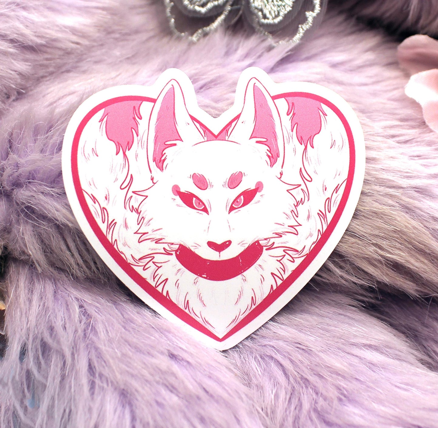 Pink Fox Spirit Kitsune Sticker (6cm)