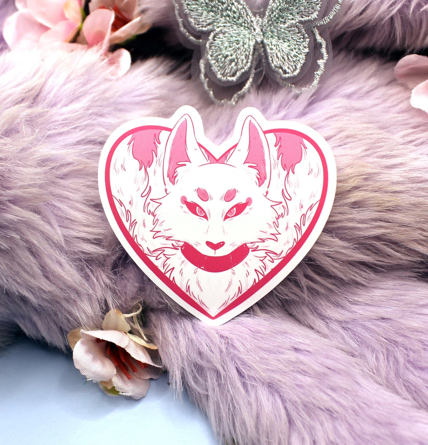 Pink Fox Spirit Kitsune Sticker (6cm)