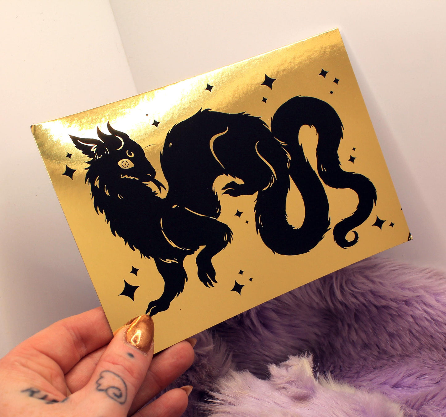 Black Wyrm on Gold Foil Background A6 Print
