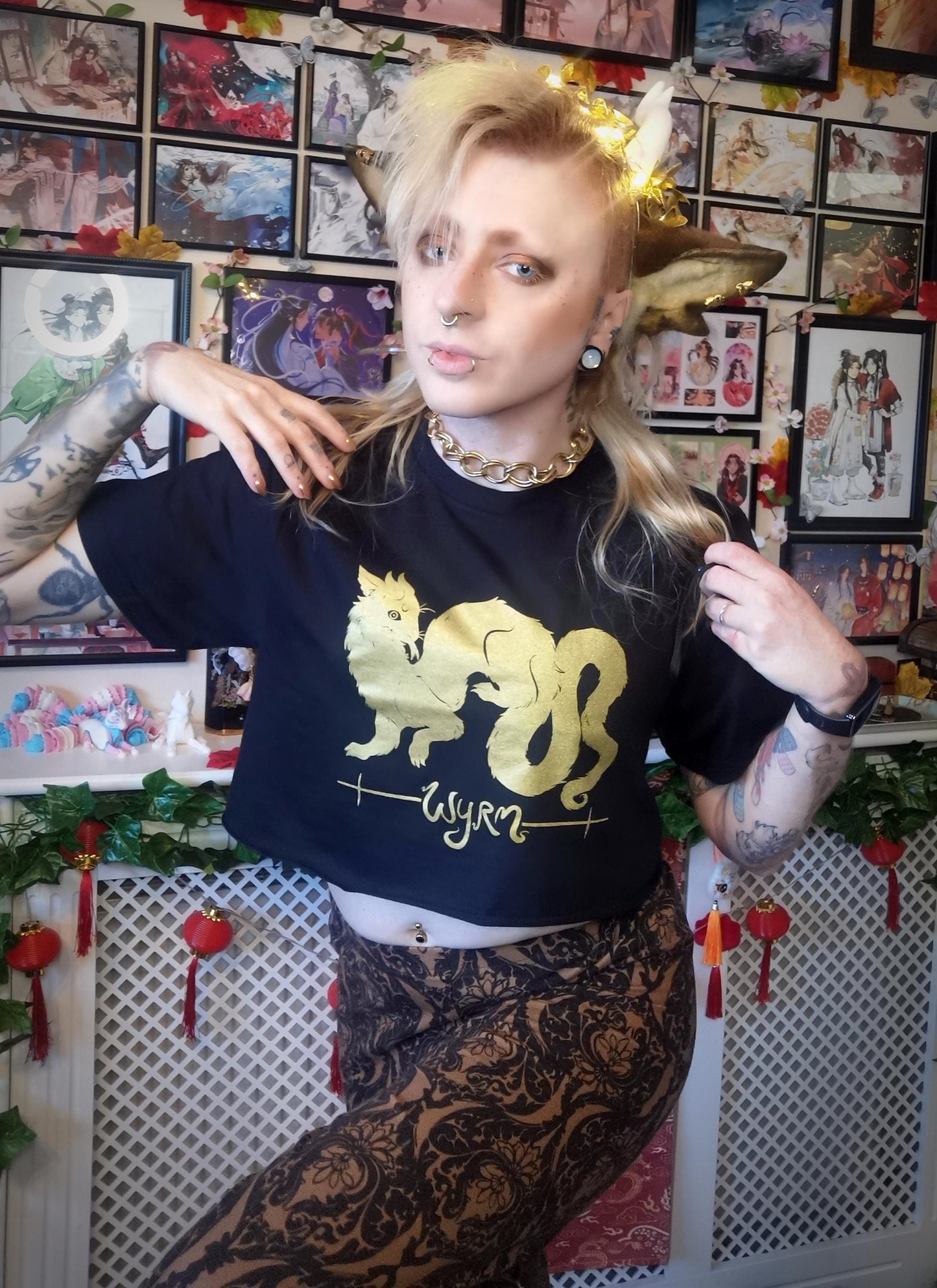 Gold Wyrm on Black T-shirt (Sizes: S-4XL)
