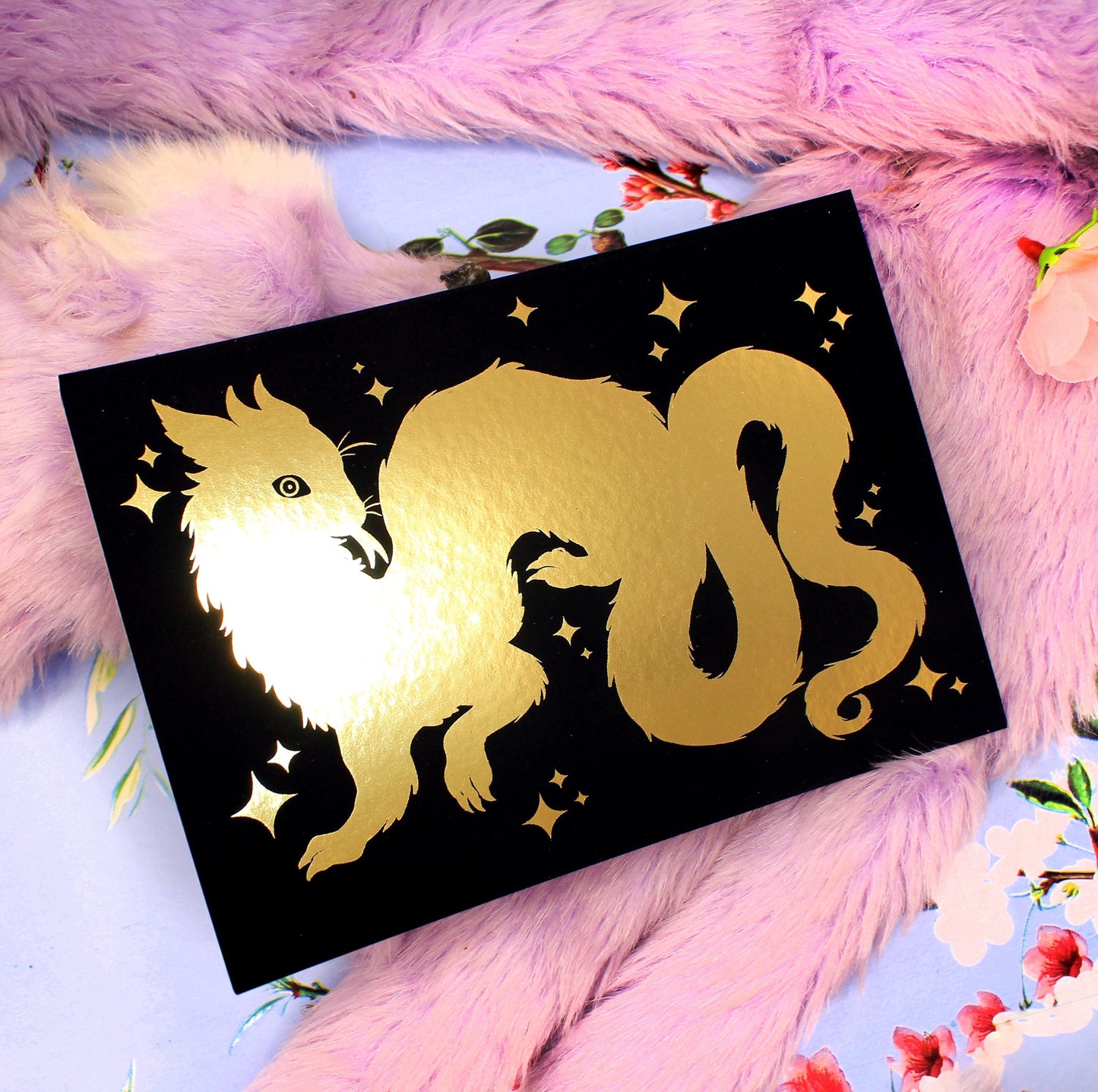 Gold Foil Wyrm on Black Background A6 Print