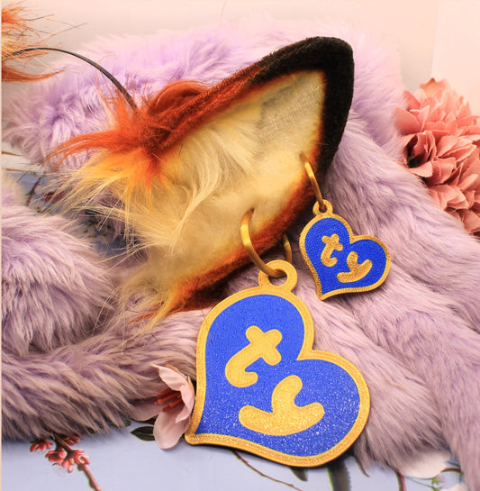 Blue and Gold Plush Teddy Bear Style Fursuit Ear Tags (2 Sizes)