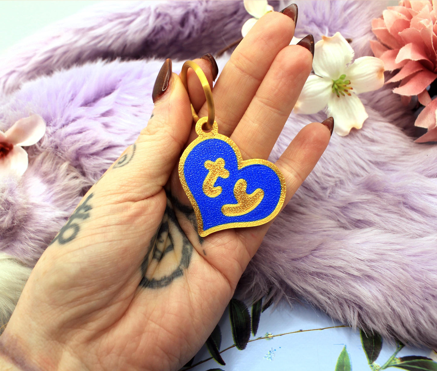 Blue and Gold Plush Teddy Bear Style Fursuit Ear Tags (2 Sizes)