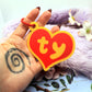Yellow and Red Plush Teddy Bear Style Fursuit Ear Tags (2 Sizes)