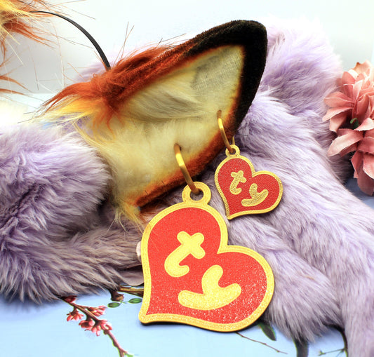 Red and Gold Plush Teddy Bear Style Fursuit Ear Tags (2 Sizes)