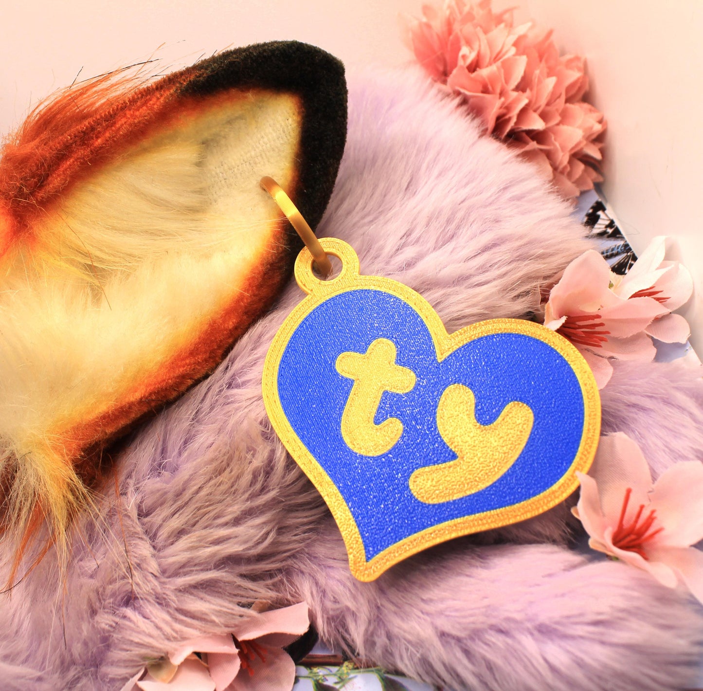 Blue and Gold Plush Teddy Bear Style Fursuit Ear Tags (2 Sizes)