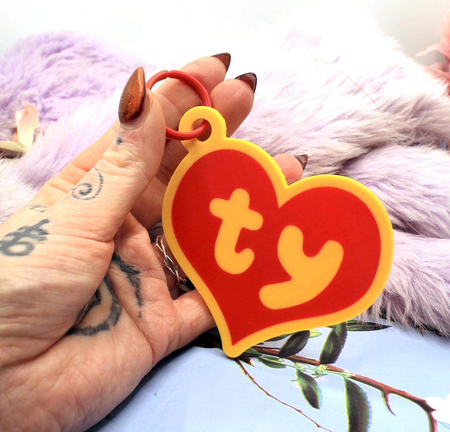 Yellow and Red Plush Teddy Bear Style Fursuit Ear Tags (2 Sizes)